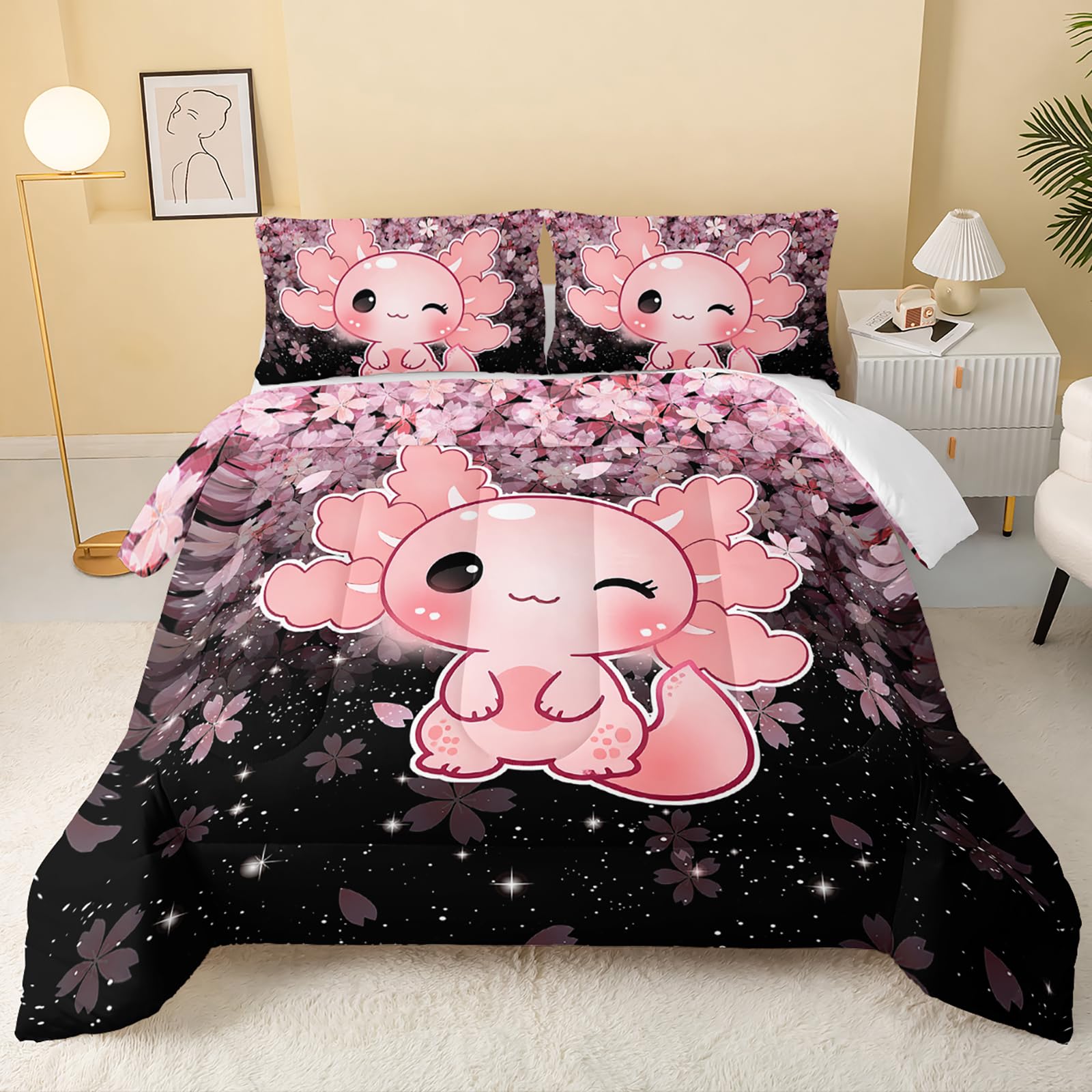 癒し系 超かわいいピンク3人組 3点セット 15cm以内 Amazon.co.jp: QOOMO かわいいAxolotl 寝具セット ピンク 桜 男の子